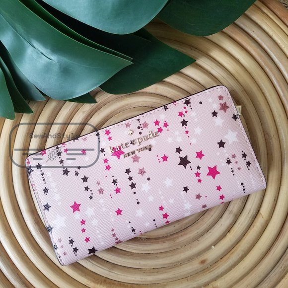 Kate Spade NWT Staci Twinkle Printed Large Slim Bifold Wallet Pink Great Gift